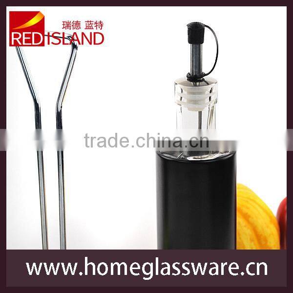 Round olive oil and vinegar bottle with coating and base