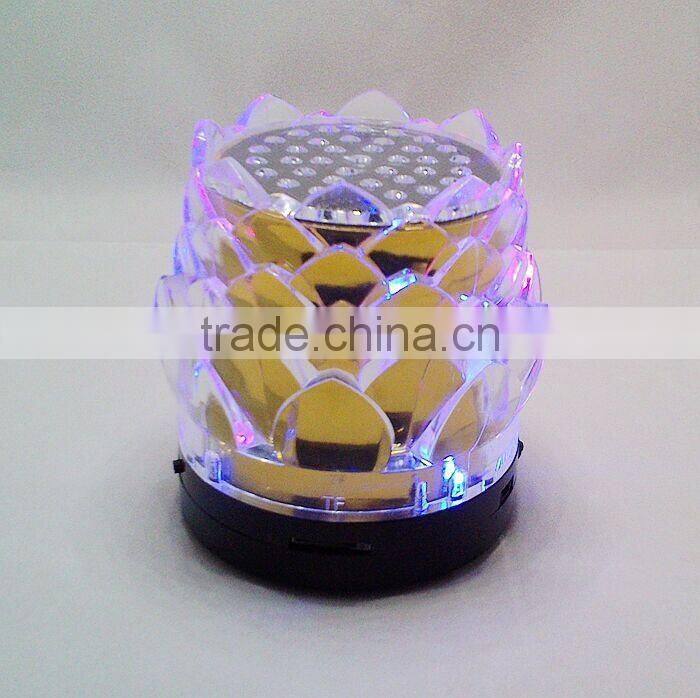 New arrival crystal lotus transparent colorful light speaker USB mini speaker creative speaker with radio function