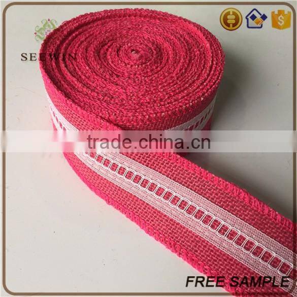 popular natural jute wired fabric lace ribbon bow