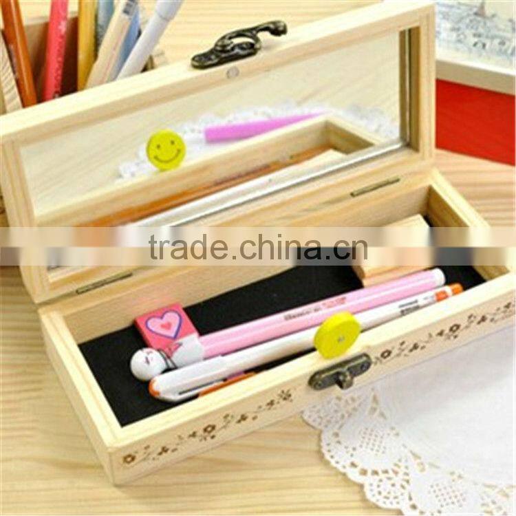 wooden pen box with blackboard and mirror cosmetic boxes pencial case