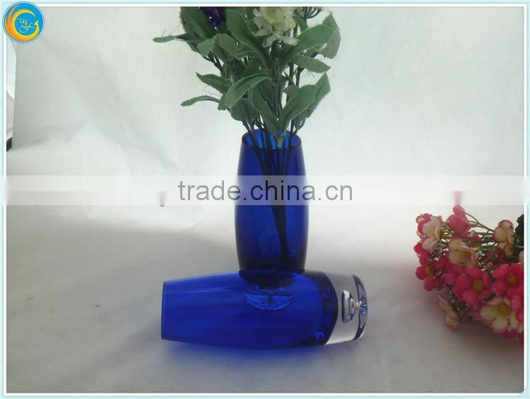 Blue Glass Vase with Bubble Base