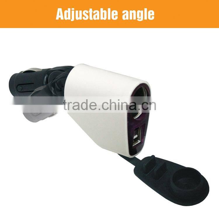 multi-function car cigarette lighter 2 port usb with 1 socket Adjustable angle car usb charger