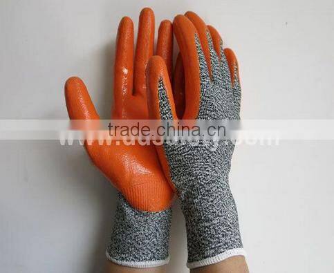 DDSAFETY Orange Nitrile Smooth Coated On Palm Cut Resistance Glove