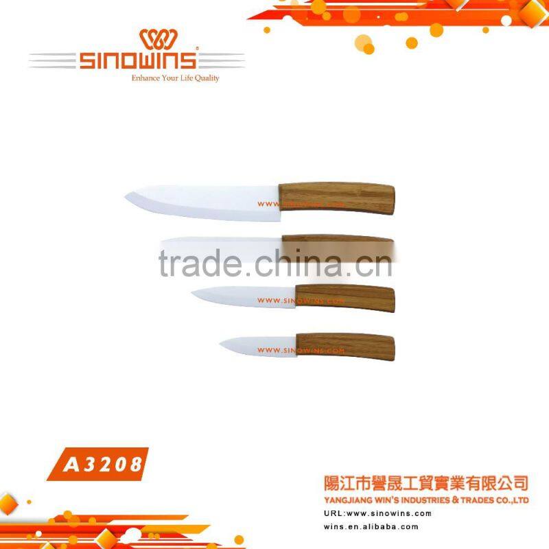 A3208 Hot Selling 4pcs Ceramic Kitchen Knife Sets with wood hand
