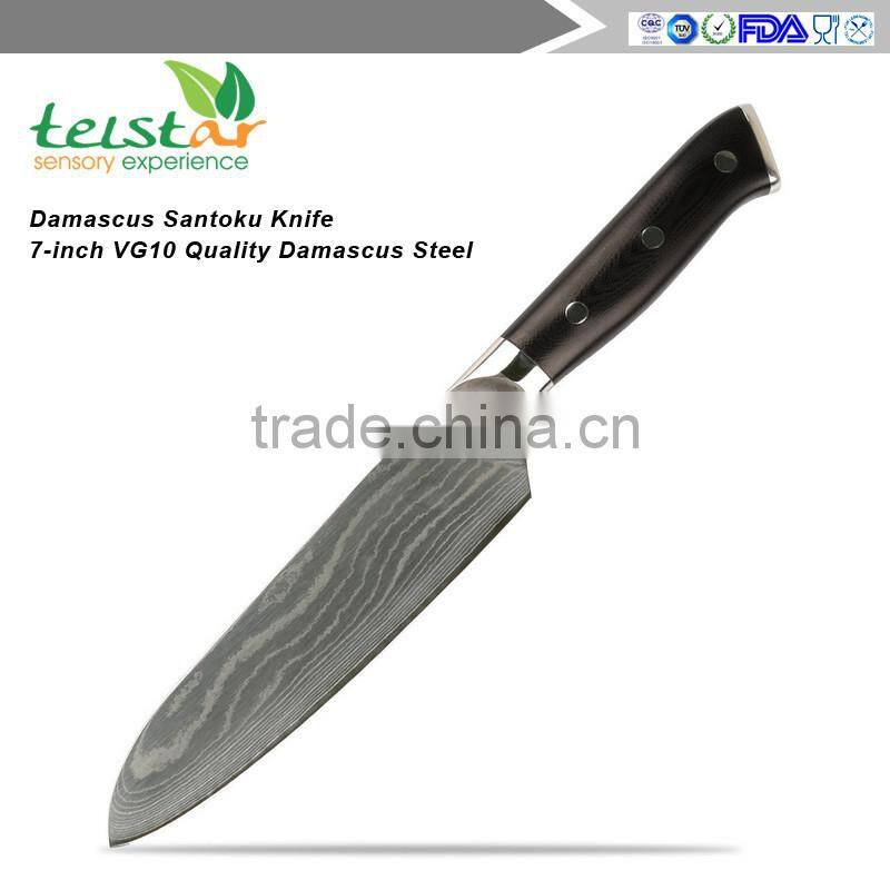 Damascus Santoku Knife - 7-inch VG10 Quality Damascus Steel, 67 Layers Full-tang Blade-razor Sharp with Protective Bolster