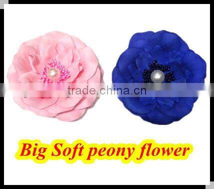 Fashion Big artificial Soft Peony hair flower with pearl