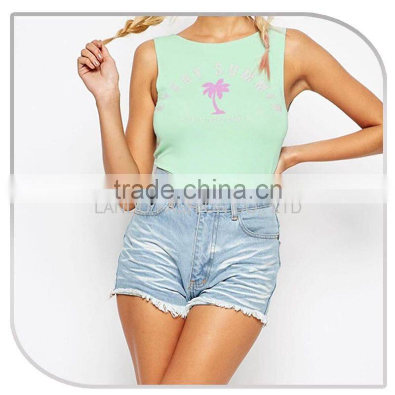 Summer style pale green women body suit with cute print