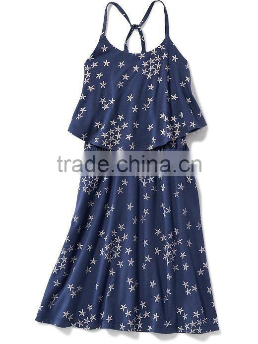 Cute Ruffle Top Spagetti Strap Child Girls Dress HSD8131