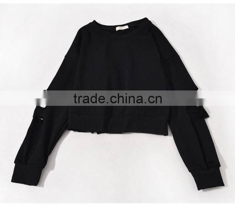 Custom latest design 100% cotton ripped cut long sleeve blank oversized sweatshirt for women