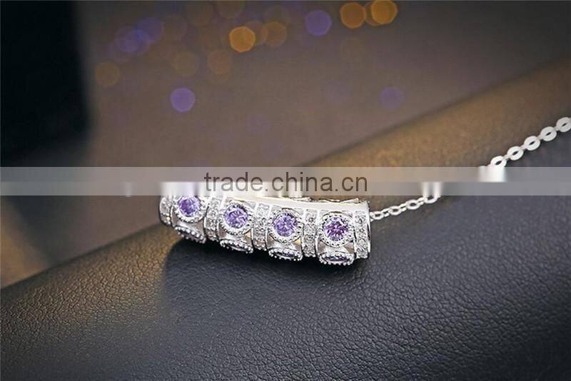 925 Sterling Silver Zircon bend pendant necklace