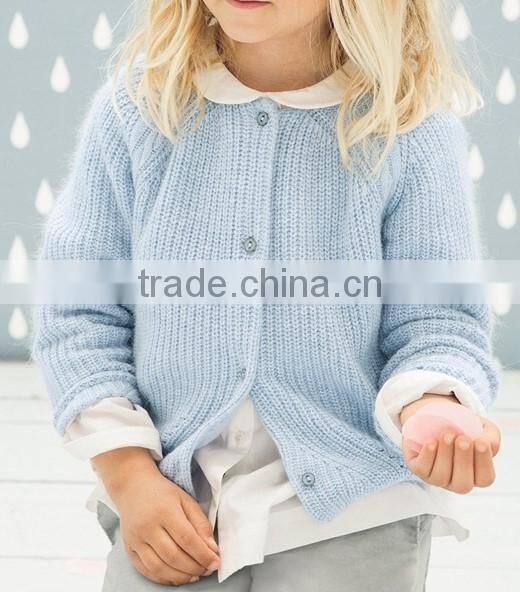 High Quality Girl's cable shoulder blue patterned stitched cardigan (BKNB26)