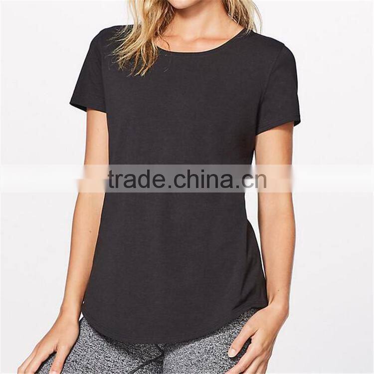 Blank ladies curved hem 100% brushed cotton lycra t-shirt