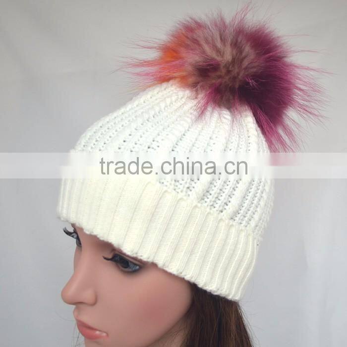 Myfur Wholesale Customized Woolen Yarn Knitted Beanies with Real Fur Bobble Top