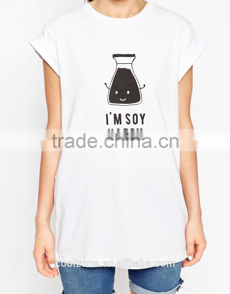 Rolled sleeves boyfriend T-Shirts women printed custom t-shirt