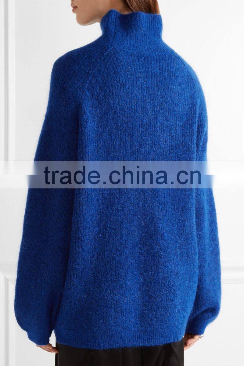 High Quality Royal Blue Knitted Wool Cashmere Sweater Women's