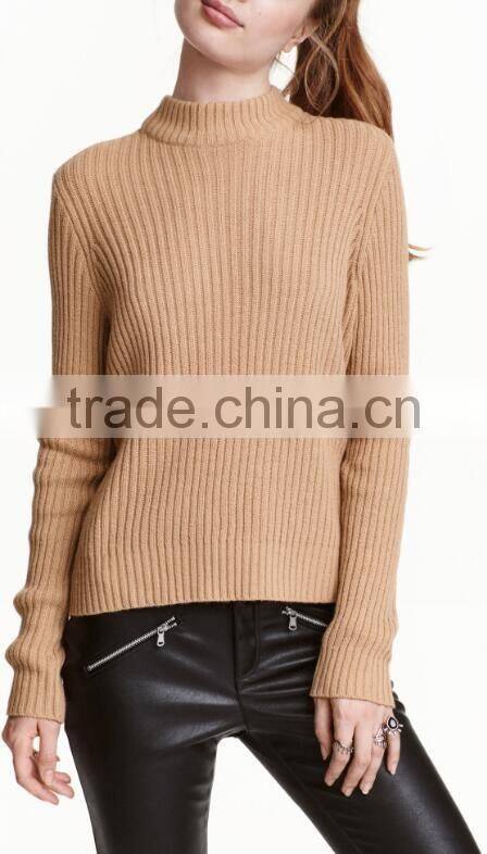 Slim Fitted Tightly Knitted Blank Design Medium High Neck Women Knitwear