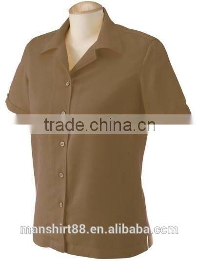 35% cotton 65% polyester tailored collar short sleeve women's work shirt