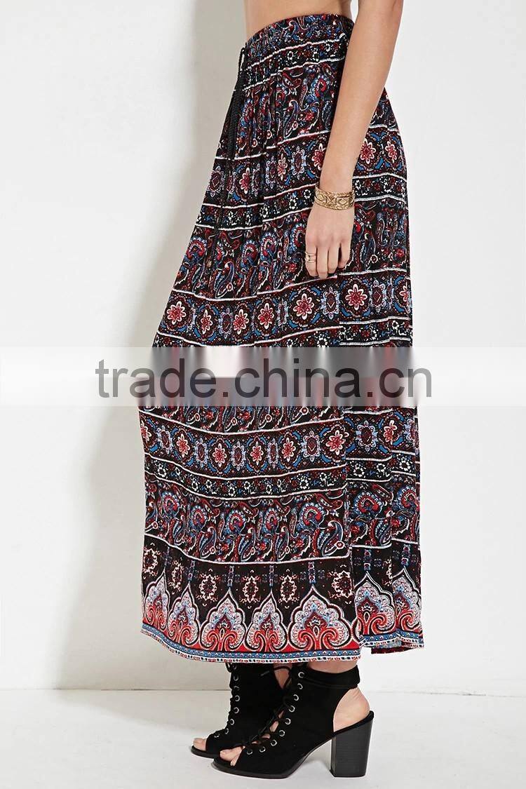 2016 guangzhou shandao summer wholesale new design pleated fashion printing women long skirts designs