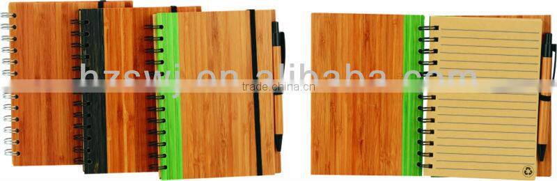 Bamboo wood cover spiral notebook A6 70grams 70sheets recycle paper cutout any shape with recycle paper pen