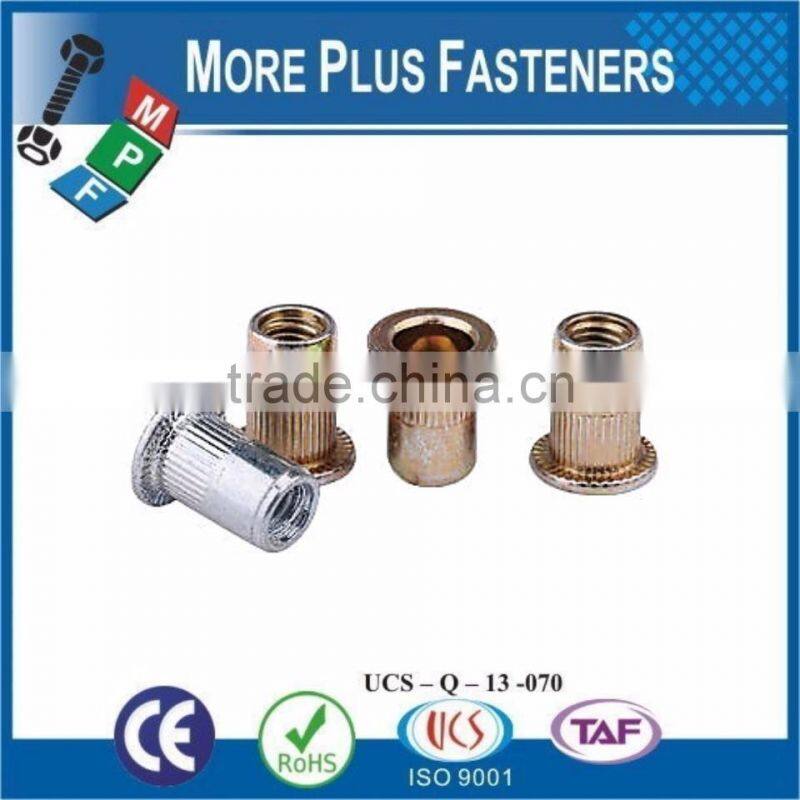 Made in Taiwan Threaded Insert Knurled Flat Head Open Head Rivet Nut