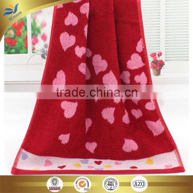china manufacturer wholesale cheap couple towels heart-shaped jacquarded bamboo face towel red and blue wedding towel 35cm*75cm
