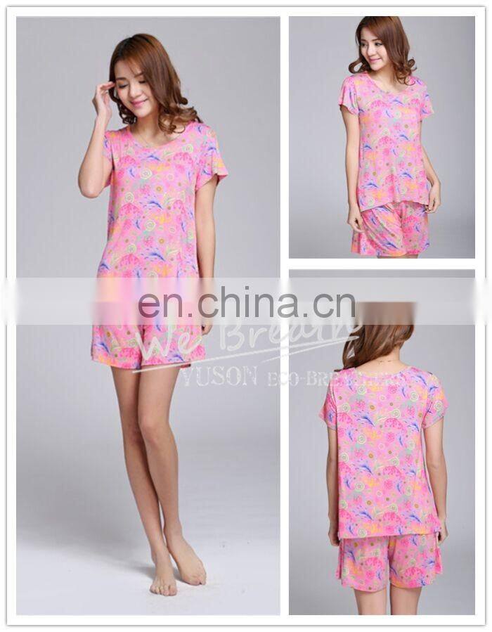 Ladies' printed shorts set Bamboo Jersey Classic printing pattern