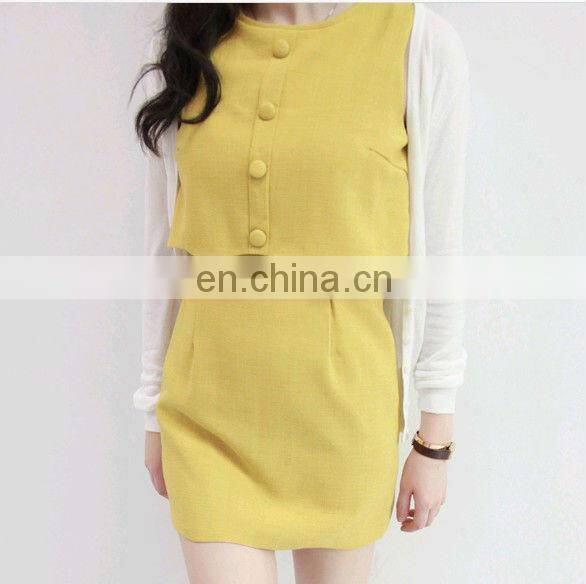 Wholesale ladies sleeveless yellow dress