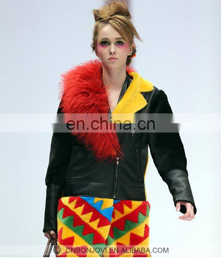 Charm Style Sheep Shearing Fur Jacket Wonderful Design Merino Sheep Fur Overcoat Ladies Winter Multicolor Fur And Leather Coat