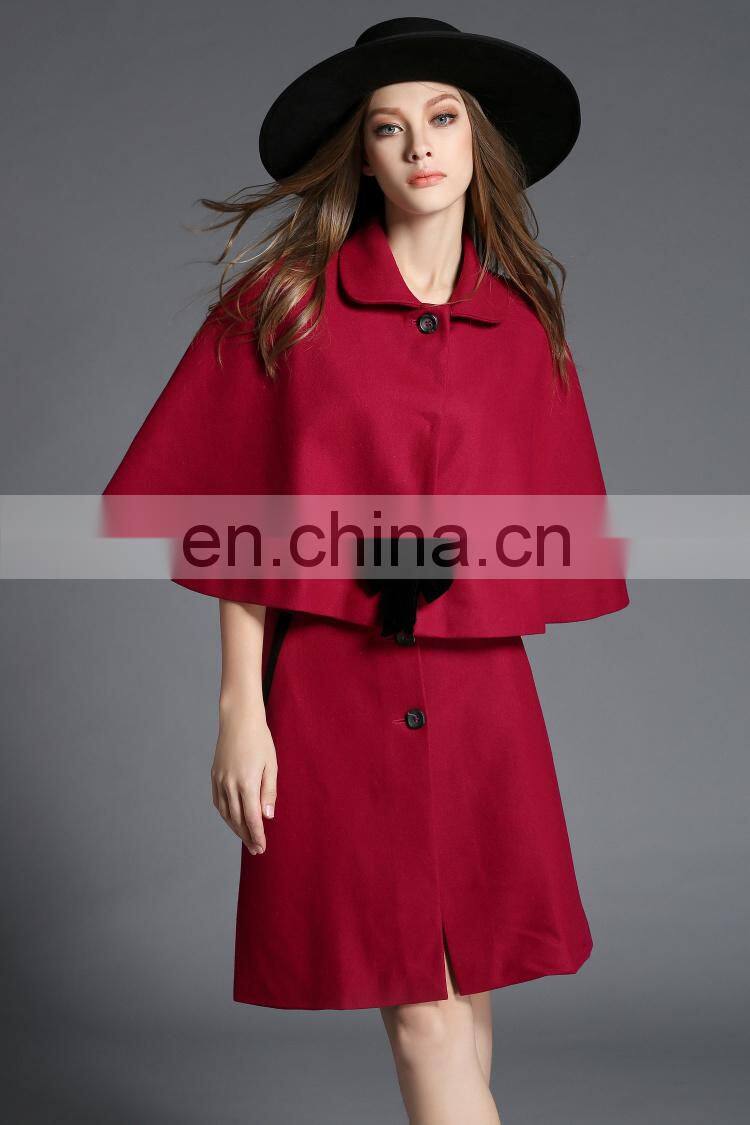 purple cape sleeve wool worsted winter coat two piece set coat wholesale oem odm