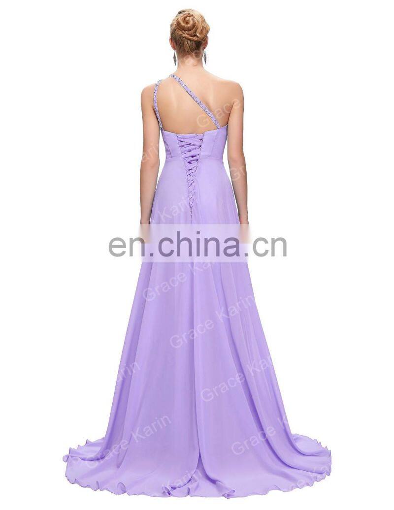Grace Karin Women Fashion One Shoulder Mermaid Long Beaded Lilac Prom Dress CL2949-8