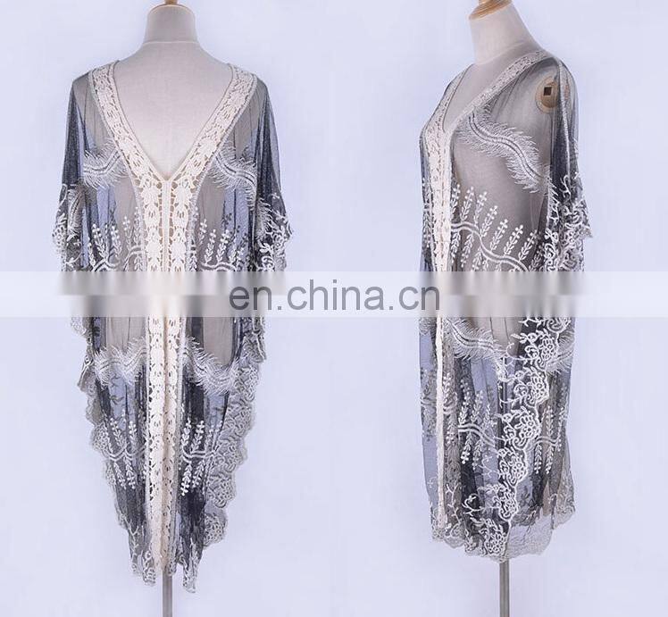 Plus size Mesh Cover up Beach Sarong Bathing suit Cover ups Embroidery Beachwear Ropa de Playa Mujer Beach Tunic Pareo de Plage