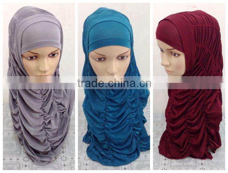 A593 Newest design solid color ruffle TWO Pieces HIJAB