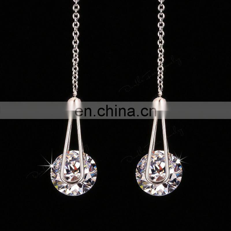 2 Carat AAA+Cubic Zirconia Drop/Dangle Line Earrings Silver/Rose Gold Color Long Chain Ear Jewelry For Women