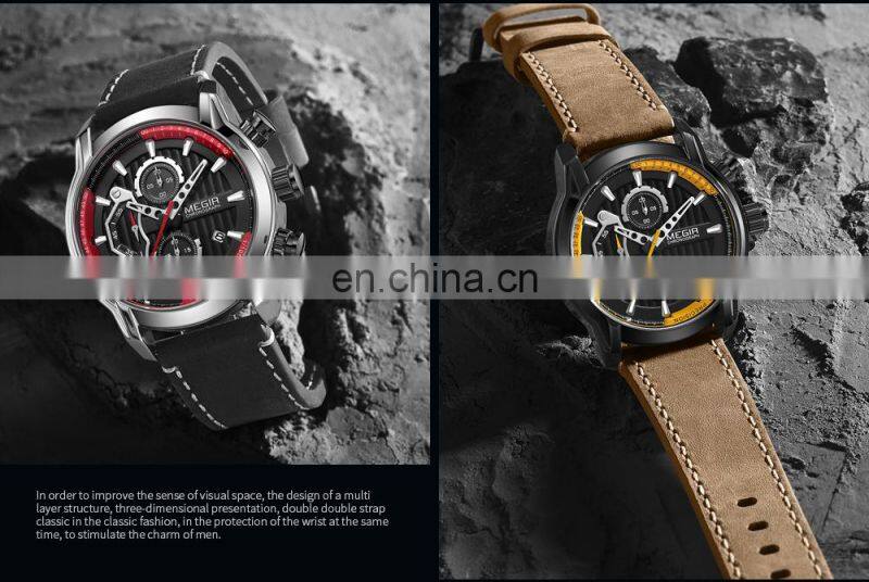 Megir 2104G Brands Quartz Watches for Mens Waterproof Clock Luxury Leather Wrist Watches Men