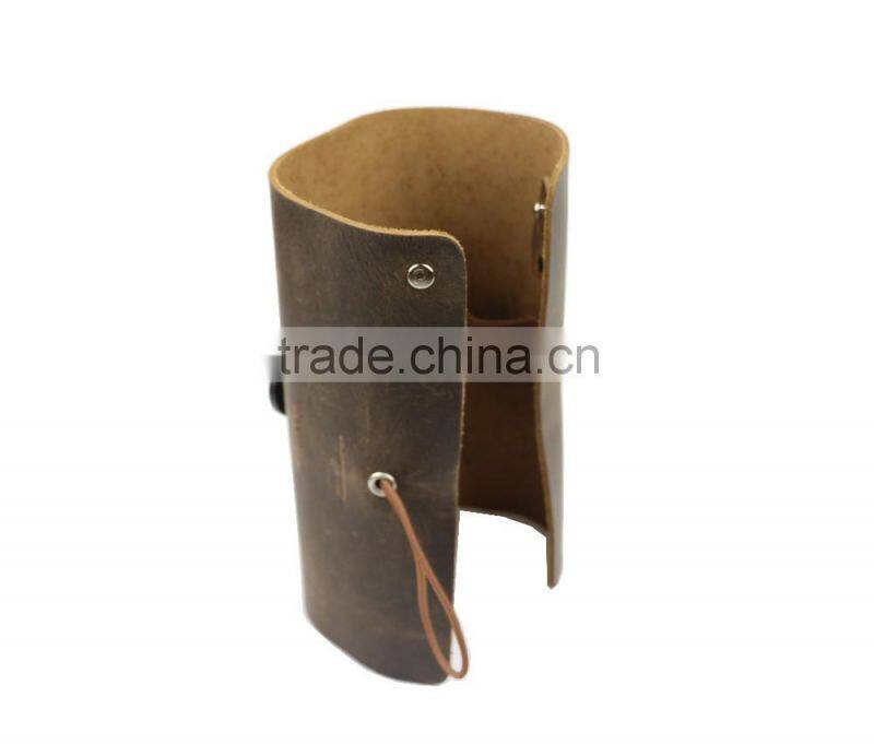 multiple use real crazy horse leather data cable storage bag custom pencil bag roll organizer