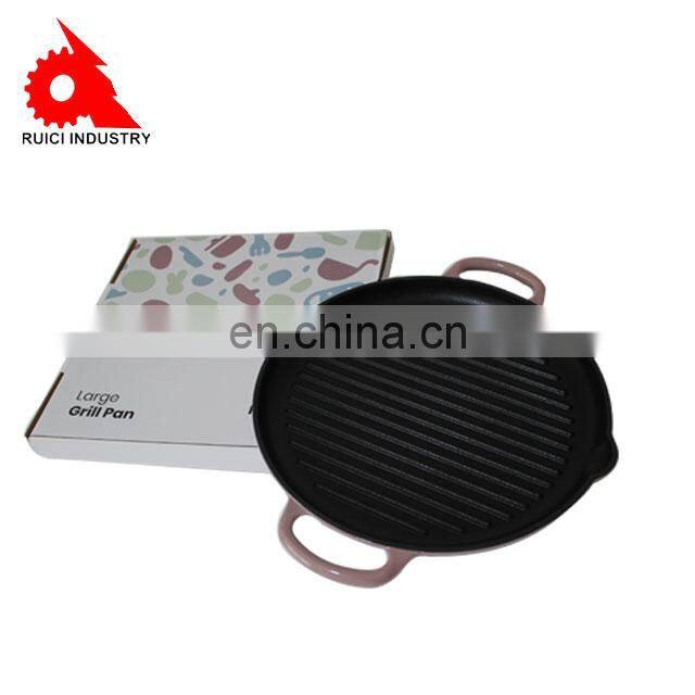 Non-stick cast iron enamel square camping double BBQ charcoal grill pans
