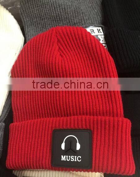 MUSIC Earphone Leather Applique Embroidery Beanie Cap for Man Women
