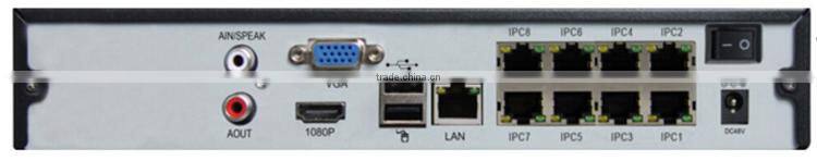 Hisilicon 1MP Dome IP Camera HDMI Onvif LINUX 8CH NVR 720P NVR System 8CH POE CCTV Kit