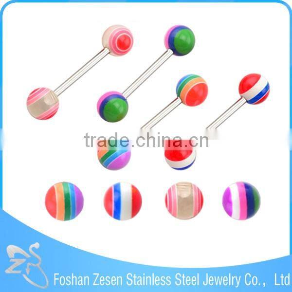 Factory direct sale surgical steel women colorful resin ball best design tongue ring