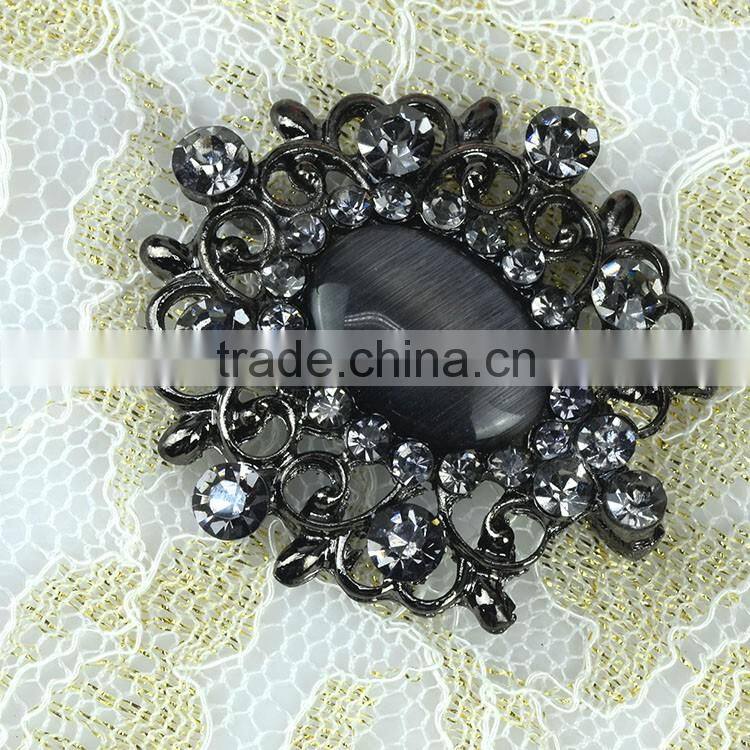 Lowest Price Jet Hematite Button Brooch Pin with Crystal, Crystal Pin Brooch with Rhinestone, Strass Brooch for wedding dress