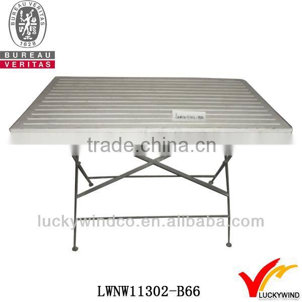 Metal Legs Vintage White Slats Wooden Top Foldable Table