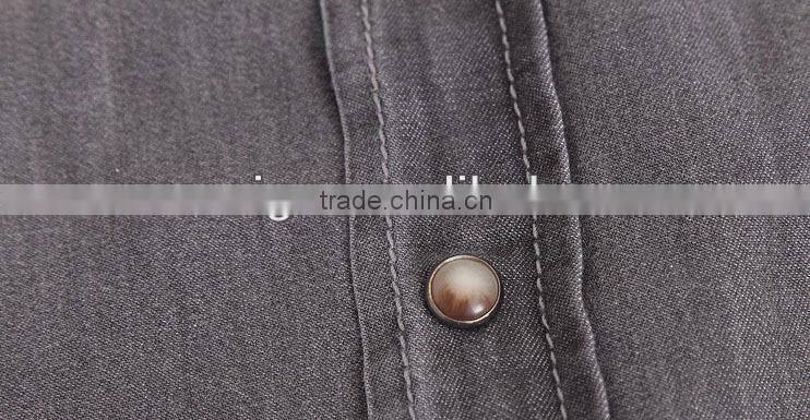 ladies cotton polo collar shirt solid color long sleeve jean blouse