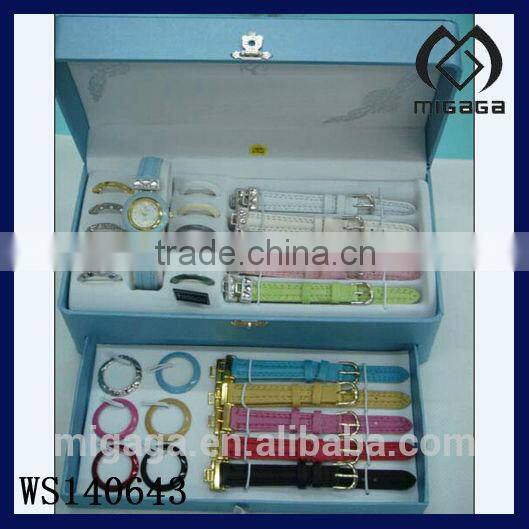 wholesale cheap alloy quartz watch with many bezel and strap changeable watch gift set