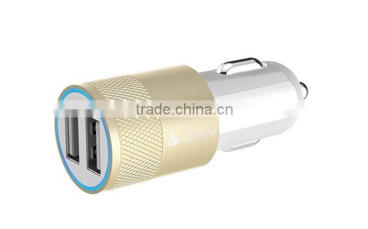 2015 Newest High quality3.1A Aluminium Alloy Car Charger for cellphone/ipad/ipod/mp5/digital