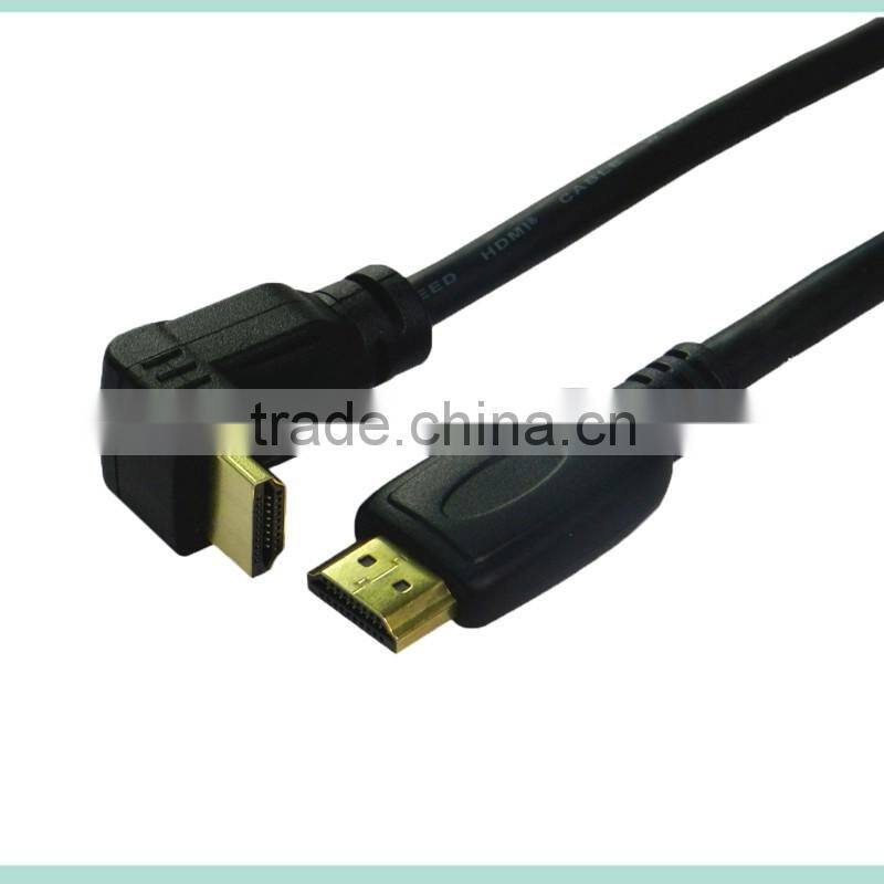 Low price 90 Degree HDMI 19pin Male tomale cable with Ethernet support 3D and 4K From 0.5-100m