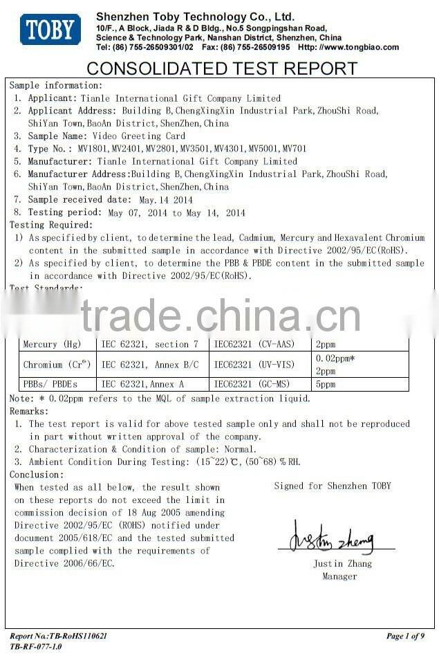 Hardcover 7 inch lcd brochure card video brochure video book with pocket and booklet