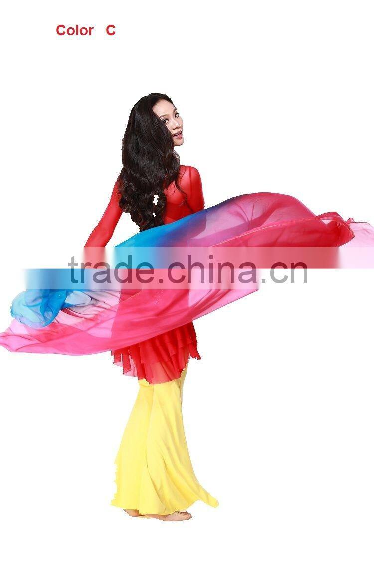 Elegant real silk belly dance veil in gradation colors for ladies wear in practice or performance (SJ003)