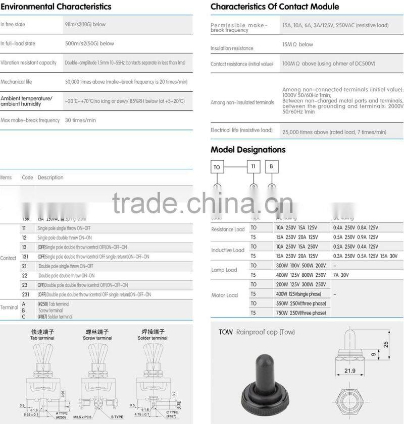 2 pins 15A 250V ON OFF screw terminal mini Toggle switch miniature toggle switch 1021 T511B