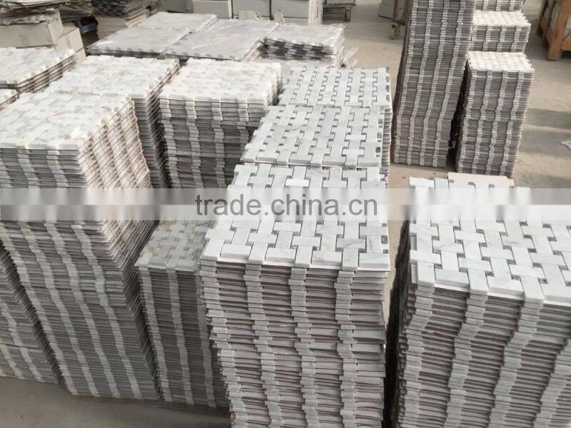 Bianco carrara white marble random strip mosaic tile