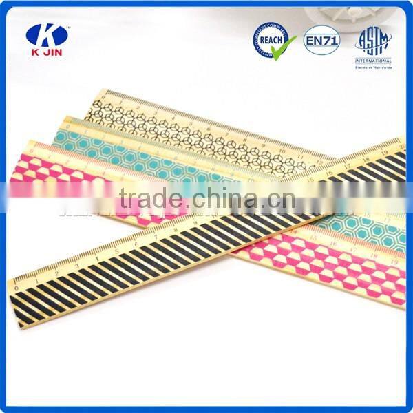 Promotion cheap 15cm wood color printing ruler with custom for kids